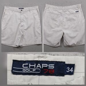 Chaps Golf 78‎ Men's Performance Shorts 34 Grey Plaid Flat Front Stretch EUC